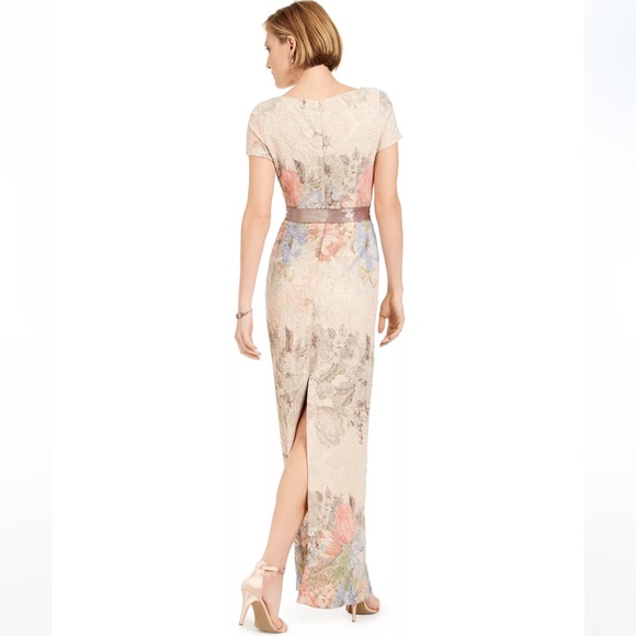 BHLDN Adrianna Papell Blush Floral Matelasse Colum Gown | Wedding Dress - Picture 3 of 14